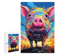 Jigsaw 1000 PCS Colorful Pig Art Print-2 Jigsaw Puzzles for Adults Improve Memory Challenging To Complete Christmas Birthday Gifts 1000 PCS