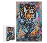 Jigsaw 1000 PCS Colorful Tiger Graffiti Art Print Jigsaw Puzzles for Adults Improve Memory Challenging To Complete Christmas Birthday Gifts 1000 PCS