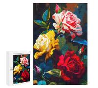 Jigsaw 1000 PCS for Adults Colorful Rose Bouquet Painting Jigsaw Puzzle Brain Teaser Game Difficult Hard Deal As Gifts for The Whole Family 1000 PCS