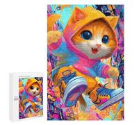 `jigsaw 1000 PCS for Adults Colorful Urban Kitten Art Print Jigsaws for Adults Puzzle Stress Reliever Challenging To Complete Stress Reduction Gifts 1000 PCS