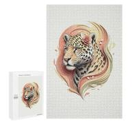 Jigsaw 1000 PCS for Adults Elegant Leopard with Floral Accent Jigsaw Puzzle Brain Teaser Game Difficult Hard Deal As Gifts for The Whole Family 1000 PCS