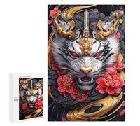 Jigsaw 1000 PCS for Adults Golden Tiger with Flowers Animal Jigsaw Puzzle Brain Teaser Game Difficult Hard Deal As Gifts for The Whole Family 1000 PCS