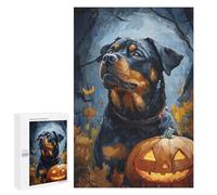 `jigsaw 1000 PCS for Adults Halloween Rottweiler Pumpkin Art Jigsaws for Adults Puzzle Stress Reliever Challenging To Complete Stress Reduction Gifts 1000 PCS