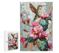 `jigsaw 1000 PCS for Adults Hummingbird on Cactus with Pink Flowers Jigsaws for Adults Puzzle Stress Reliever Challenging To Complete Stress Reduction Gifts 1000 PCS