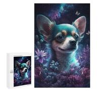 Jigsaw 1000 PCS for Adults Magical Chihuahua in Flowers Jigsaw Puzzle Brain Teaser Game Difficult Hard Deal As Gifts for The Whole Family 1000 PCS