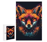 Jigsaw 1000 PCS for Adults Neon Fox Headphones Art Print Jigsaw Puzzle Brain Teaser Game Difficult Hard Deal As Gifts for The Whole Family 1000 PCS