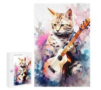 Jigsaw 1000 PCS for Adults Savannah Cat Playing Guita Adult Jigsaw Puzzle Fun Games Analysis And Logic Unique Birthday And Gifts 1000 PCS