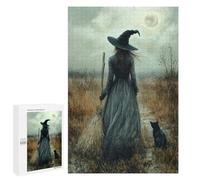 `jigsaw 1000 PCS for Adults Spooky Witch with Black Cat Jigsaws for Adults Puzzle Stress Reliever Challenging To Complete Stress Reduction Gifts 1000 PCS