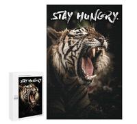 Jigsaw 1000 PCS for Adults Stay Hungry Tiger Jigsaw Puzzle Brain Teaser Game Difficult Hard Deal As Gifts for The Whole Family 1000 PCS