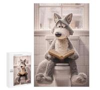 Jigsaw 1000 PCS for Adults Stuffed Wolf Reading on Toilet Jigsaw Puzzle Brain Teaser Game Difficult Hard Deal As Gifts for The Whole Family 1000 PCS
