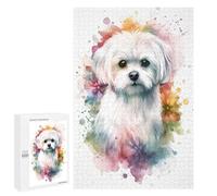 Jigsaw 1000 PCS for Adults Watercolor Maltese Dog Puzzle for Adults Relaxing Games Analysis And Logic Stress Reduction Gifts 1000 PCS