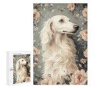 Jigsaw 1000 PCS for Adults White Borzoi Dog in Floral Frame Puzzle for Adults Relaxing Games Analysis And Logic Stress Reduction Gifts 1000 PCS