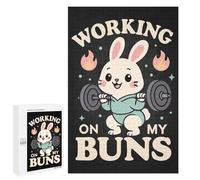 Jigsaw 1000 PCS for Adults Working On My Buns - Cute Gym Bunny Squat Pun Jigsaw Puzzle Brain Teaser Game Difficult Hard Deal As Gifts for The Whole Family 1000 PCS