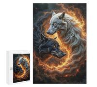 Jigsaw 1000 PCS for Adults Yin Yang Two Wolves in Fiery Circle Puzzle for Adults Relaxing Games Analysis And Logic Stress Reduction Gifts 1000 PCS