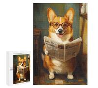 Jigsaw 1000 PCS for Teenagers Corgi Reading Newspaper Puzzles for Teenagers Analysis And Logic Train Your Brain And Hands Unique Challenge Game 1000 PCS