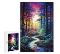 Jigsaw 1000 PCS for Teenagers Enchanted Forest Sunset Stream Puzzle For Teenagers Enhance Memory Challenging To Complete Family Fun & Game Night 1000 PCS