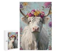 Jigsaw 1000 PCS for Teenagers Floral Crowned Cow Art Print Puzzles for Teenagers Analysis And Logic Train Your Brain And Hands Unique Challenge Game 1000 PCS