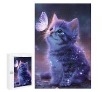 Jigsaw 1000 PCS for Teenagers Galaxy Kitten with Butterfly Puzzle For Teenagers Difficult Hard Fun Activities at Home Addictive Toys to Cultivate Patience 1000 PCS