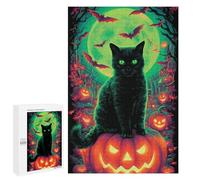 Jigsaw 1000 PCS for Teenagers Halloween Black Cat with Pumpkins-1 Puzzles for Teenagers Analysis And Logic Train Your Brain And Hands Unique Challenge Game 1000 PCS
