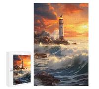 Jigsaw 1000 PCS for Teenagers Lighthouse Sunset Ocean Waves Puzzle For Teenagers Enhance Memory Challenging To Complete Family Fun & Game Night 1000 PCS