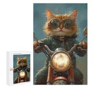 Jigsaw 1000 PCS for Teenagers Rider Cat Biker Style -3 Puzzle For Teenagers Enhance Memory Challenging To Complete Family Fun & Game Night 1000 PCS