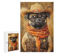 Jigsaw 1000 PCS for Teenagers Western Pug Sheriff Costume Puzzles for Teenagers Analysis And Logic Train Your Brain And Hands Unique Challenge Game 1000 PCS