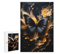 Jigsaw 1000 PCS for Teenagerss Black Butterfly on Gold Puzzles for Teenagerss Analysis And Logic Parent-child Interaction Challenging Game Toys 1000 PCS
