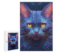 Jigsaw 1000 PCS for Teenagerss Blue Neon Cat Closeup Puzzles for Teenagerss Analysis And Logic Parent-child Interaction Challenging Game Toys 1000 PCS