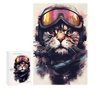 Jigsaw 1000 PCS for Teenagerss Cat Aviator with Goggles Puzzles for Adults Relax Games Staycation Kill Time for Is Ideal As A Gift 1000 PCS