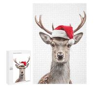 Jigsaw 1000 PCS for Teenagerss Christmas Deer with Santa Hat Portrait Jigsaw for Adults Toy Wall Decor Presents for Women Unique Gifts for Birthday And Christmas 1000 PCS