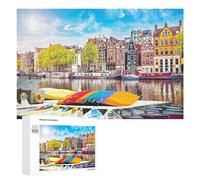 Jigsaw 1000 PCS for Teenagerss Colorful Amsterdam Canals with Boats Jigsaw Relax Games Difficult Challenge Unique Gifts for Birthday And Christmas 1000 PCS