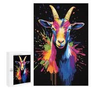 Jigsaw 1000 PCS for Teenagerss Colorful Goat Portrait on Black Background Puzzles for Adults Relax Games Staycation Kill Time for Is Ideal As A Gift 1000 PCS