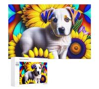 Jigsaw 1000 PCS for Teenagerss Colorful Sunflower Puppy Art Print Jigsaw Relax Games Difficult Challenge Unique Gifts for Birthday And Christmas 1000 PCS