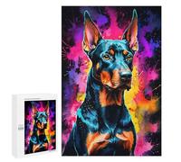 Jigsaw 1000 PCS for Teenagerss Doberman in Watercolor Neon Jigsaw Puzzle Family Games Pattern Assembly Unique Gifts for Birthday And Christmas 1000 PCS