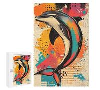 Jigsaw 1000 PCS for Teenagerss Dolphin Splash Art Dynamic Dolphin Illustration Modern Pop Art Marine Design Jigsaw for Adults Toy Wall Decor Presents for Women Unique Gifts for Birthday And Christma