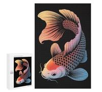 Jigsaw 1000 PCS for Teenagerss Elegant Koi Fish Illustration on Black Jigsaw Puzzle Family Games Pattern Assembly Unique Gifts for Birthday And Christmas 1000 PCS