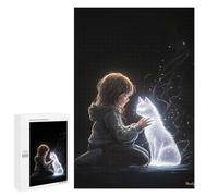 Jigsaw 1000 PCS for Teenagerss Ethereal Bond - Glowing Cat And Child Art - Mystical Connection Portrait Jigsaw Puzzle Family Games Pattern Assembly Unique Gifts for Birthday And Christmas 1000 PCS