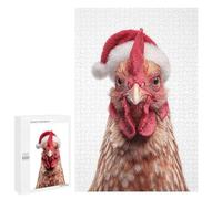 Jigsaw 1000 PCS for Teenagerss Festive Chicken with Santa Hat Puzzles for Adults Relax Games Staycation Kill Time for Is Ideal As A Gift 1000 PCS
