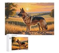Jigsaw 1000 PCS for Teenagerss German Shepherd Sunset Painting Jigsaw Relax Games Difficult Challenge Unique Gifts for Birthday And Christmas 1000 PCS