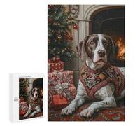 Jigsaw 1000 PCS for Teenagerss German Shorthaired Pointer Dog in Christmas Sweater by Fireplace Adult Jigsaw Hands-on Game Home Decoration Unique Gifts for Birthday And Christmas 1000 PCS