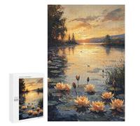 Jigsaw 1000 PCS for Teenagerss Impressionist Inspired Water Lilies at Sunset Jigsaw Puzzle Family Games Pattern Assembly Unique Gifts for Birthday And Christmas 1000 PCS