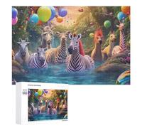 Jigsaw 1000 PCS for Teenagerss Jungle Party with Zebras And Balloons Jigsaw Relax Games Difficult Challenge Unique Gifts for Birthday And Christmas 1000 PCS