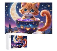 Jigsaw 1000 PCS for Teenagerss Magical Night Tea Cup Cat Jigsaw Relax Games Difficult Challenge Unique Gifts for Birthday And Christmas 1000 PCS