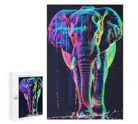 Jigsaw 1000 PCS for Teenagerss Neon Glitch Elephant Jigsaw for Adults Toy Wall Decor Presents for Women Unique Gifts for Birthday And Christmas 1000 PCS
