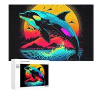 Jigsaw 1000 PCS for Teenagerss Neon Orca Sunset Wave Art Print Jigsaw Relax Games Difficult Challenge Unique Gifts for Birthday And Christmas 1000 PCS