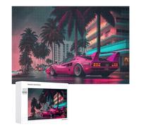 Jigsaw 1000 PCS for Teenagerss Pink Supercar Neon Nightscape Jigsaw Relax Games Difficult Challenge Unique Gifts for Birthday And Christmas 1000 PCS