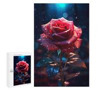 Jigsaw 1000 PCS for Teenagerss Rainy Red Rose Flower Puzzles for Adults Relax Games Staycation Kill Time for Is Ideal As A Gift 1000 PCS