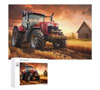 Jigsaw 1000 PCS for Teenagerss Red Tractor in Golden Field at Sunset Puzzles for Adults Relaxing Games Analysis And Logic Parent-child Interaction 1000 PCS