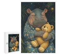 Jigsaw 1000 PCS for Teenagerss Sleeping Hippo with Teddy Bear Puzzles for Adults Relax Games Staycation Kill Time for Is Ideal As A Gift 1000 PCS