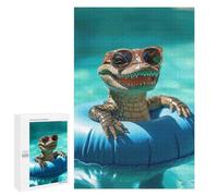 Jigsaw 1000 PCS for Teenagerss Smiling Alligator in Pool Puzzles for Adults Relax Games Staycation Kill Time for Is Ideal As A Gift 1000 PCS